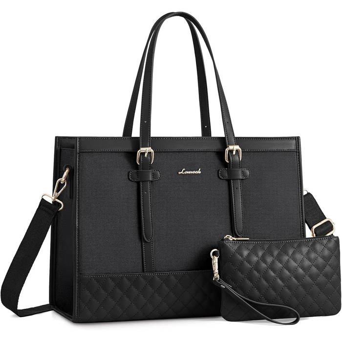 Сумка для ноутбука LOVEVOOK, жіноча, середнього розміру (17,3 дюйми), для роботи, навчання, офісу, універсітету, чорна