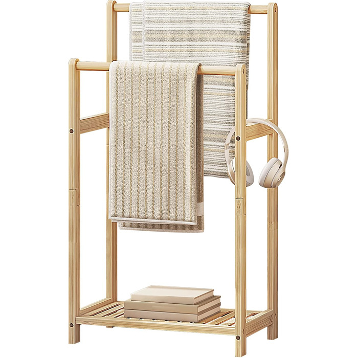 HOOBRO Лежак для рушників бамбуковий, підставка для рушників, вішалка для одягу, 42 x 24 x 77,5 см, для спальні та вітальні