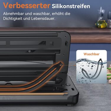 Вакууматор 8-в-1 для продуктів з потужністю 80 КПа, режимами «сухий/вологий», вбудованим різаком та відсіком для пакетів, цифровим таймером, нержавіюча сталь (комплект: шланг, 2 рулони, 11 пакетів)