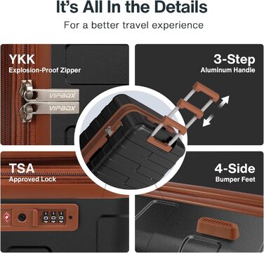 Набір дорожніх валіз Koffer Hartschale (20/24 дюйми), легкий полікарбонат PC, розширюваний ручний багаж та чемодан з колесами та TSA замком, чорний, преміум-якість