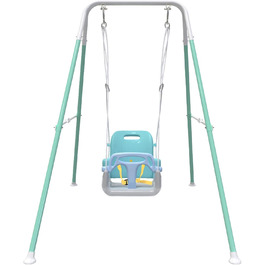 Дитяча гойдалка-шезлонґ 3-в-1 для дому та вулиці з металевим каркасом, 6 місяців - 10 років (світло-зелений)