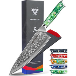 Ніж кухарський 20 см Xuan Серія VG10 Дамаська сталь, ручка з харчового пластику (смарагдовий)