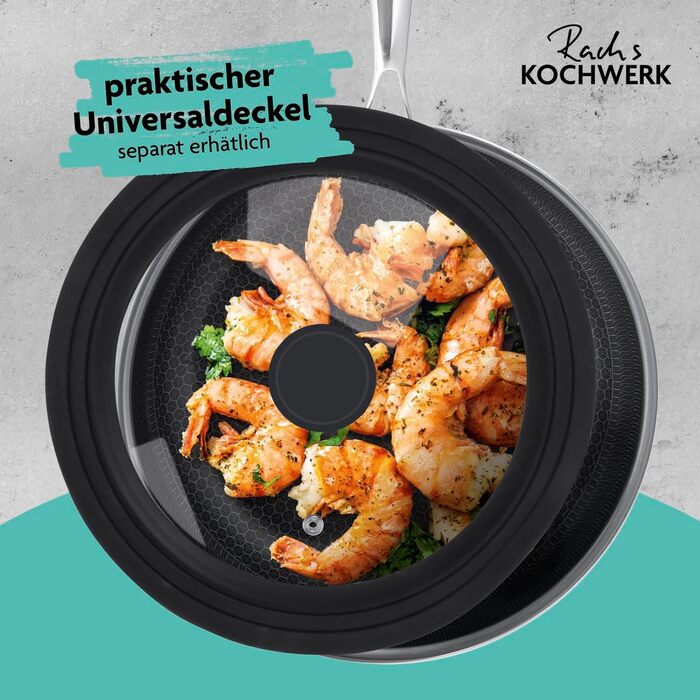 Сковорода Kochwerk Rachs з рифленою поверхнею ⌀28 см | Сковорода з нержавіючої сталі з антипригарним покриттям та високим бортиком | Підходить для всіх типів плит | Стійка до подряпин та придатна для духовки | З рецептами ⌀28 см