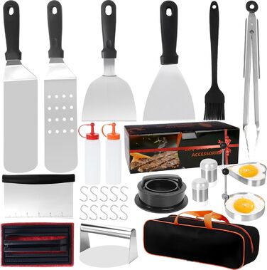 Набір гриль-посуду, 28 предметів: професійний набір з нержавіючої сталі з сумкою, подарунок на День народження, Різдво для чоловіків, для саду та кемпінгу, BBQ