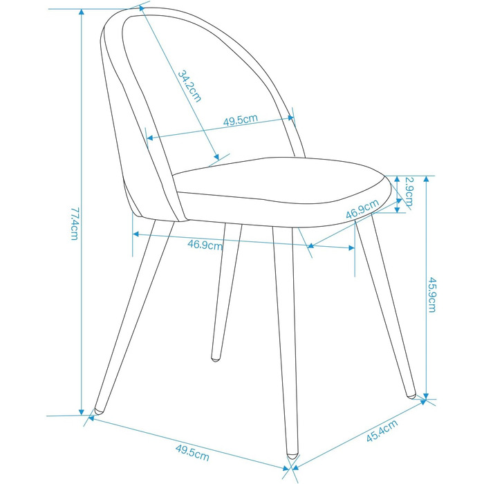 Комплект 39F FURNITURE DREAM 2 скандинавських оксамитових стільця, дубові металеві ніжки, сірий, 56x50x78 см