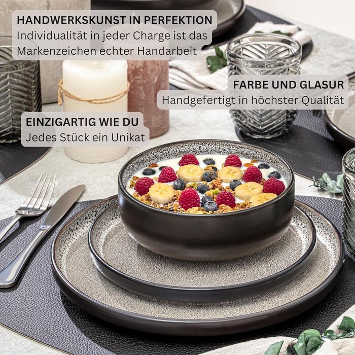 Набір посуду SÄNGER Tafelservice 24 частини, 6 осіб, керамічний посуд, 6 тарілок, 6 тарілок для сніданку, 6 глибоких тарілок, 6 паста-шляхів, блакитний з кремовим кольором | VALUE COLLECTION