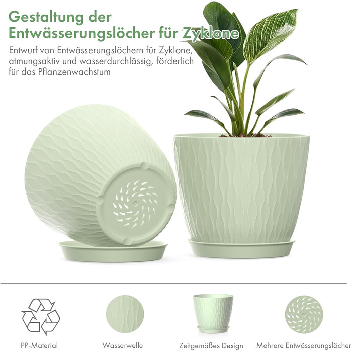 Набір горщиків для квітів з системою поливу (5 шт.), 17.8 см, з підставкою, для дому та балкону (світло-зелений)