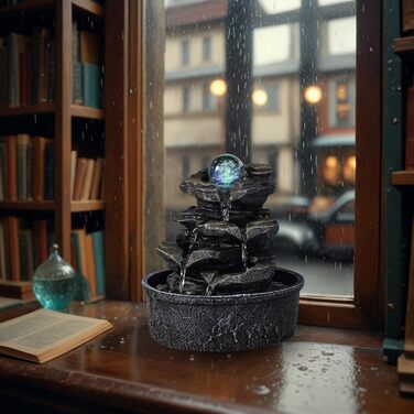 Фонтан Zen'Light Zimmerbrunnen Little Rock: Природний водоспад з ефектом каменів та LED-підсвіткою для дому, медитації та релаксації. Feng Shui, 23 см