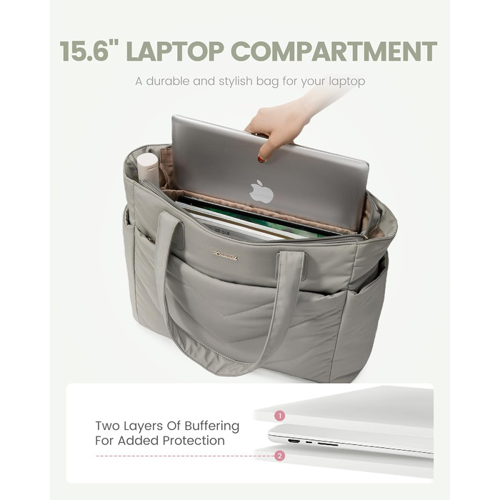 Сумка для ноутбука LOVEVOOK 15.6 дюймів, жіноча, shopper, велика, для роботи, навчання, універсальна, сіра, зелена