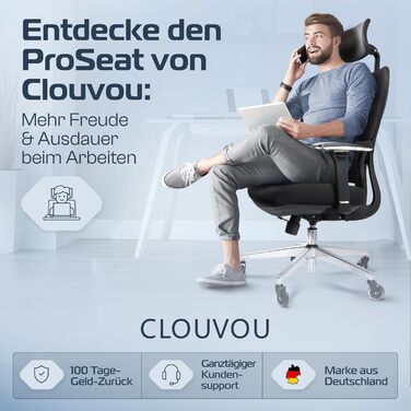 Ергономічне офісне крісло CLOUVOU ProSeat 4D хромований металевий підлокітник, колеса для лез Обертове крісло 150 кг