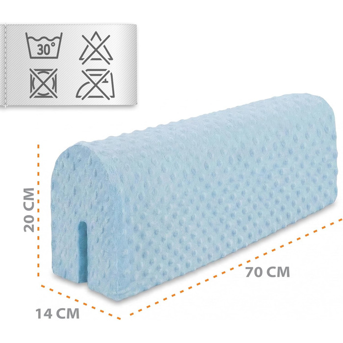 Захист для ліжечка дитячого 90 см з м'яким бортиком Minky, бортик на ліжко, захист від випадання для малюка, блакитний