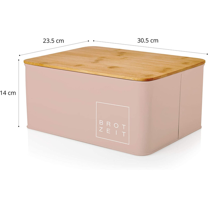 Хлібниця для кухні Lumaland металева Хлібниця з бамбуковою кришкою, Хлібниця прямокутної форми, 30,5 х 23,5 х 14 см (прямокутна форма 30,5 х 23,5 х 14 см, Стара рожева / прямокутна