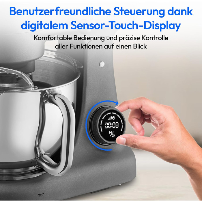 Кухонна машина MEDION MD 12600 Titan: м'ясорубка, 4.6 л чаша з нержавіючої сталі, 800 Вт, тихий двигун, сенсорне дисплею