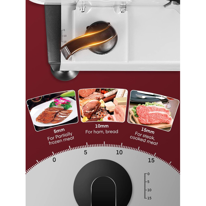 Електричний слайсер FOHERE: Brotschneidemaschine з регулюванням товщини нарізки (0-15 мм), 200W, для м'яса, ковбас, шинки, з нержавіючої сталі, з захистом