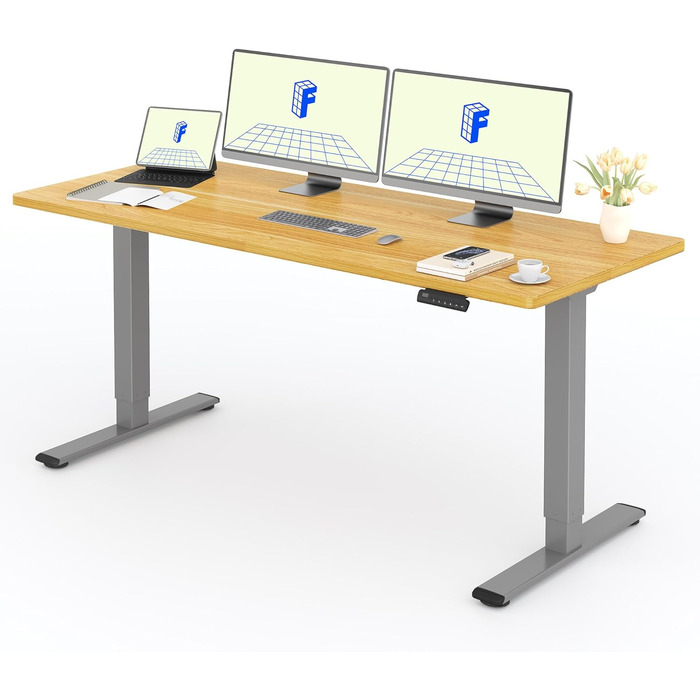 Регульований за висотою стіл FlexiSpot з 2 моторами та стільницею 25 мм, ергономічний офісний стіл - Акорн, чорне каркас (стільниця Акорн + сірий каркас, 180 x 80 см)