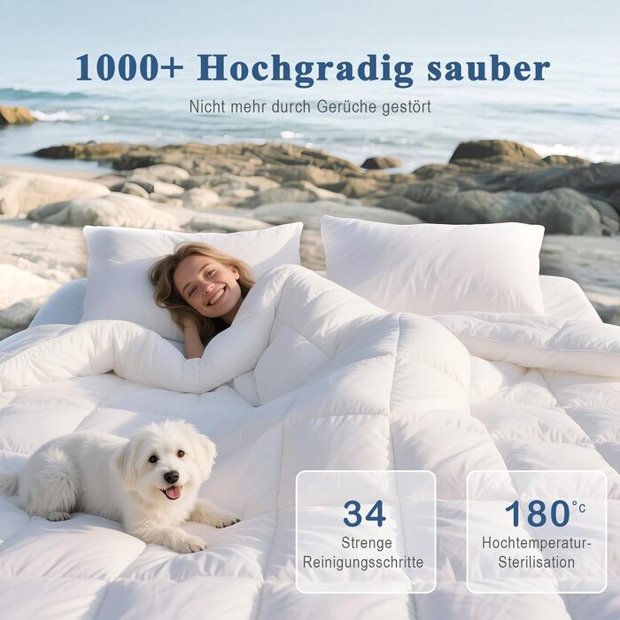 Пухова ковдра APSMILE 200x200 см з натурального пуху та пера, біо-бавовна, для алергіків, сертифікат Ökotex, RDS, середньої теплоти, біла, цілорічна