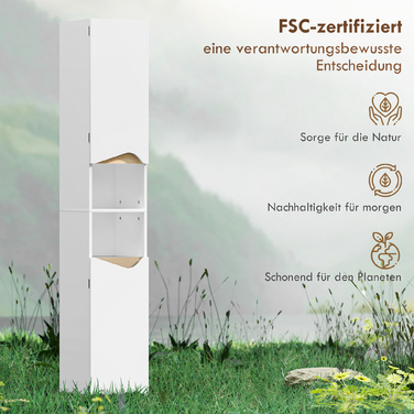 Вузька висока шафа для ванної кімнати з 2 дверцятами та 2 відкритими полицями, розміром 30 x 34,6 x 182 см, біла