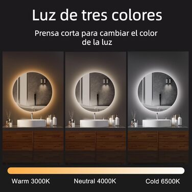 Дзеркало для ванної кімнати MYGIIVOVO круглої форми з підсвічуванням, LED, сенсорне управління, 59x59 см