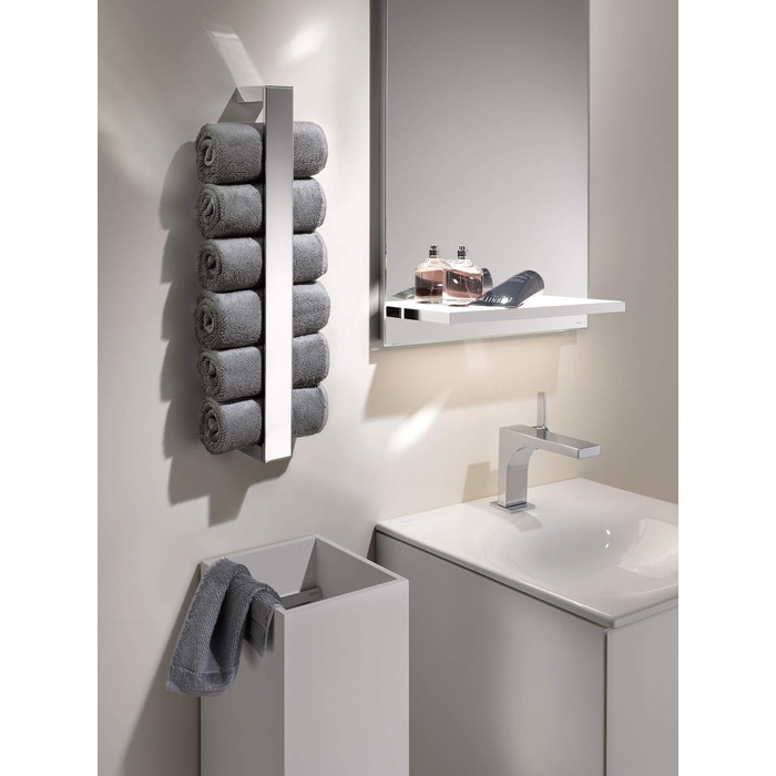 Рушникосушка, металева, глянцева хромована, одноважільна, вертикальна, висота 49,3 см, ванна кімната і гостьовий туалет, настінні, Edition 11