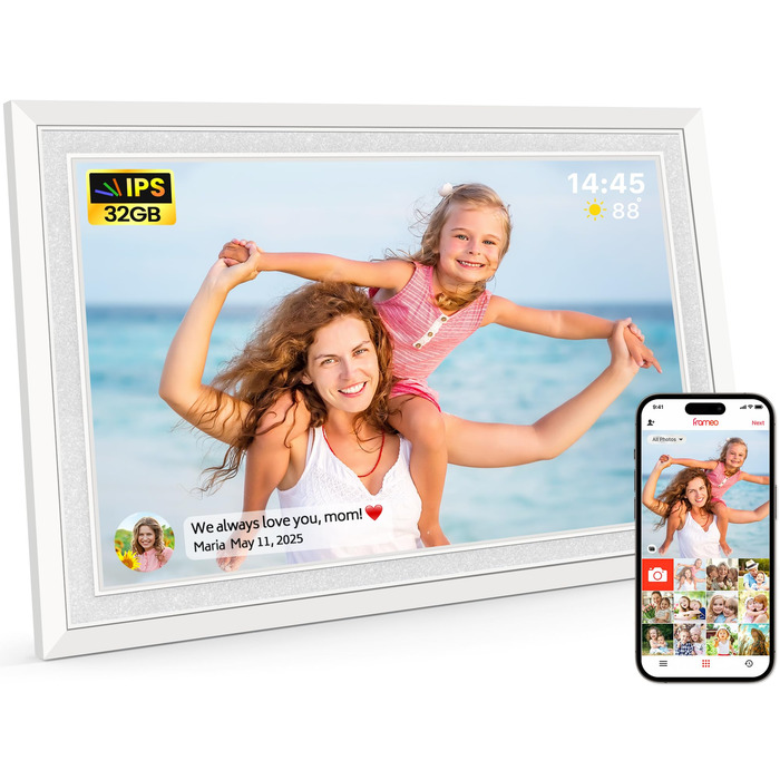 Frameo: Цифровий фоторамка 10.1 дюйма, HD 1280*800 IPS, сенсорний екран, 32GB, автоповорот, Frameo App