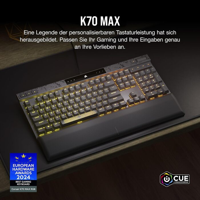 Ігрова механічна клавіатура Corsair K70 MAX RGB QWERTZ DE - сіра, повний розмір, 8000Hz