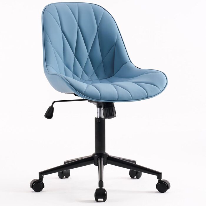 Офісне крісло YOUTASTE з принтом листя, ергономічне, регульоване по висоті з функцією гойдання, без підлокітників, шкіряне, для дому та офісу, блакитне