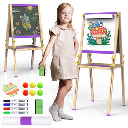 Мольберт Joyooss для дітей, регульований, дерев'яний, двосторонній, сухий маркер, з аксесуарами для малювання, подарунок для малюків 4-8 років (РОЖЕВИЙ)