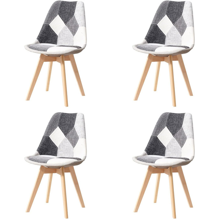 Стільці для їмжі GrandCA HOME: комплект з 4 шт., з масиву буку, в стилі ретро, чорно-білі, для кухні та офісу
