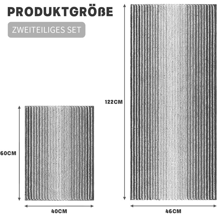 Набір килимків для ванної Chakme Chenille, нековзний, 3 шт. и, можна прати, абсорбуючий, темно-сірий (2 упаковки)