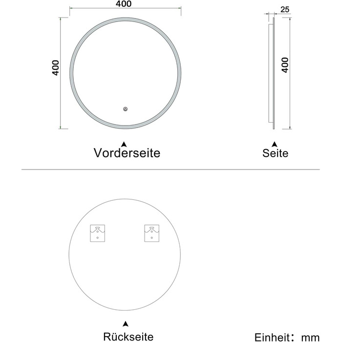 Дзеркало для ванної кімнати Aica LED кругле 50 см, регулювання кольору (холодне/нейтральне/тепле), диммування, функція пам'яті, сенсорне управління, запобігання запотіванню, автоматичне вимкнення (40x40 см)