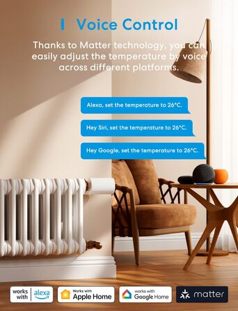 Meross Matter Термостат для радіатора Wi-Fi з підтримкою HomeKit, Alexa та Google Assistant (Додатковий блок)