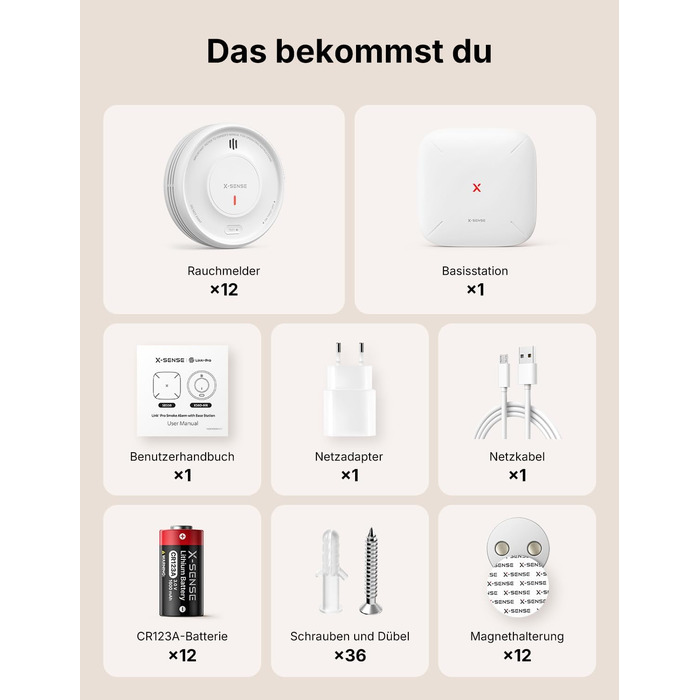 X-Sense Детектор диму розумний Wi-Fi з магнітною кріпленням, мережевий пожежний сповіщувач з базою SBS50, функція додатку, сумісний з Home Assistant, змінна батарея, XS0D-MR61 Білий (1 x XS0D-MR121 з базою, Білий)