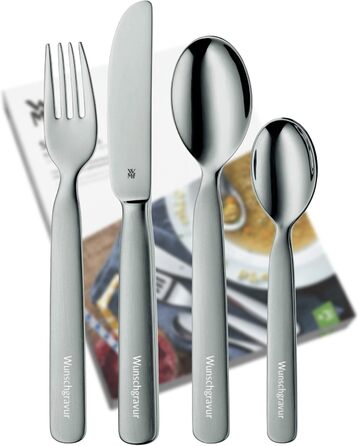 Набір дитячого столового прибору WMF Kinderbesteck з гравіюванням, 4 шт. First Lyric, для хрещення, від 4 років, індивідуальна гравіювання, подарунок для хлопчика