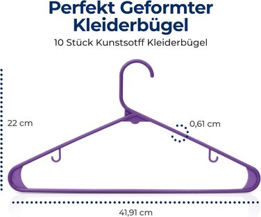 Плечики для одягу SereneLife, 30 шт., пластикові, антиковзні, економія місця, 0.6 см, 42 см, ультратонкі та міцні, з вирізами для плечей, фіолетові (10 шт.)