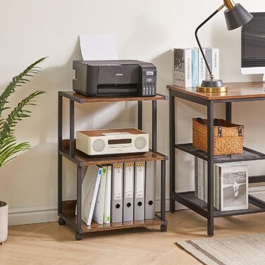 Стійка для принтера IBUYKE з полицею, 3-рівнева, на колесах, коричнева. Організатор для дому та офісу, візок для принтера, теплового пресу, мікрохвильової печі та міні-холодильника. Модель TPS001H