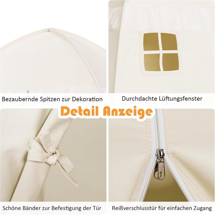 Дитячий ігровий будиночок GOPLUS XL, 143x100x155 см, з сумкою, килимком, дверцятами на блискавці та 4 вікнами, для 2-3 дітей від 3 років (Бежевий)