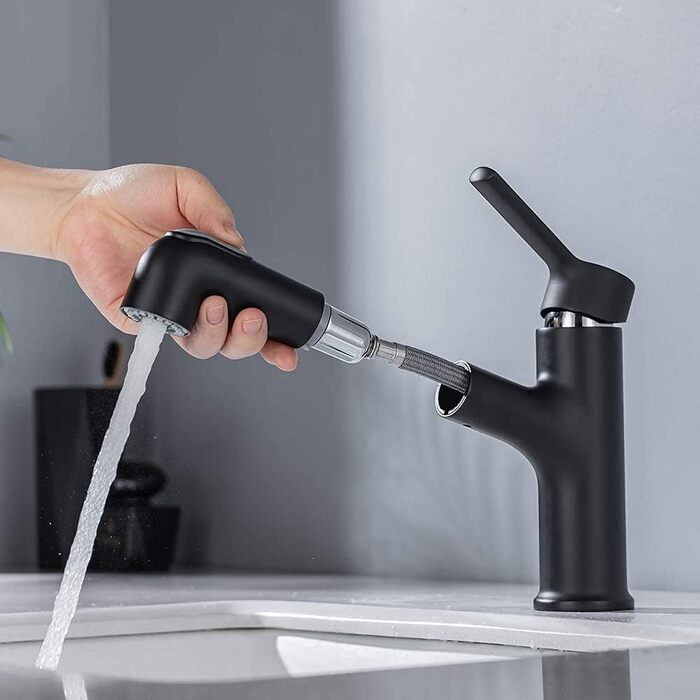 ONECE Змішувач для ванної кімнати з висувною лійкою та душем, чорний (2 режими струменя)