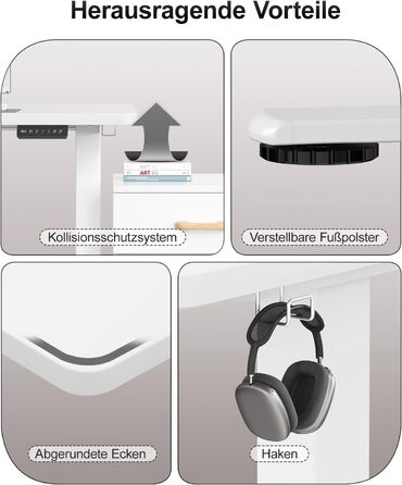 Дитячий електричний стіл Airfish, 80x60 см, регулювання висоти, пам'ять, для дому/офісу, білий