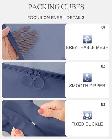 Набір органайзерів для подорожей Anjing (10 предметів), водонепроникні пакувальні куби для валізи, компактний набір для зберігання речей у дорогу, темно-синій