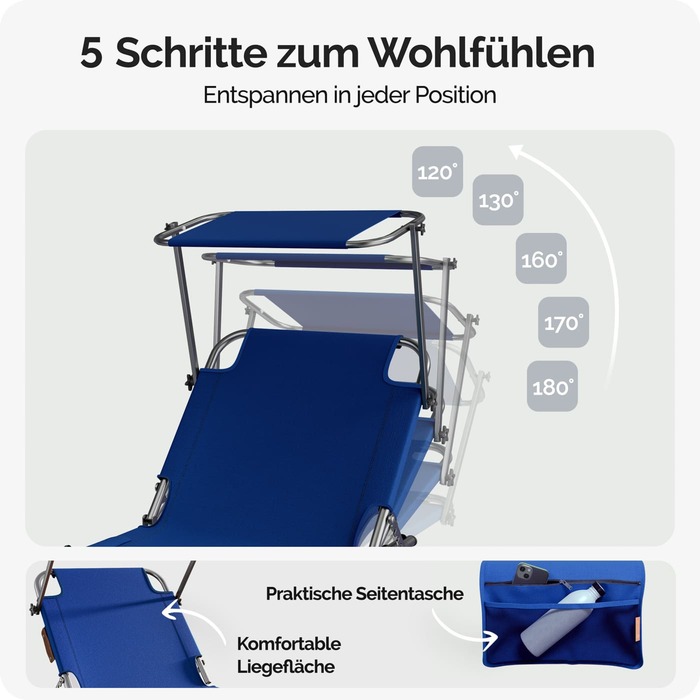 Шезлонг Ibiza Blue 190x59x29см Alu Sun Canopy