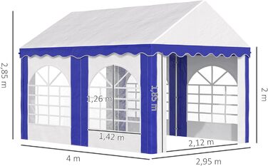 Намет для вечірок Outsunny Pavilion 4 x 2.95 м з 4 бічними панелями та вікнами, пивний намет, садовий намет із захистом від ультрафіолету, для фестивалю, ринковий стенд, блошиний ринок, білийсиній