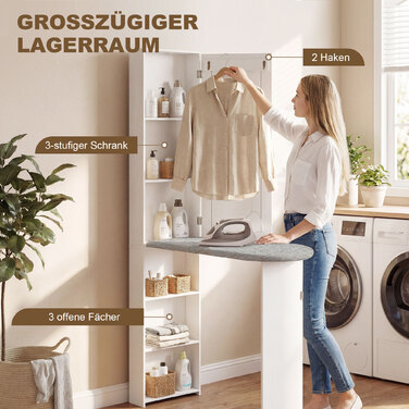 Шафа для прасувальної дошки зі дзеркалом та полицями, компактна, біла - 106x35x174 см