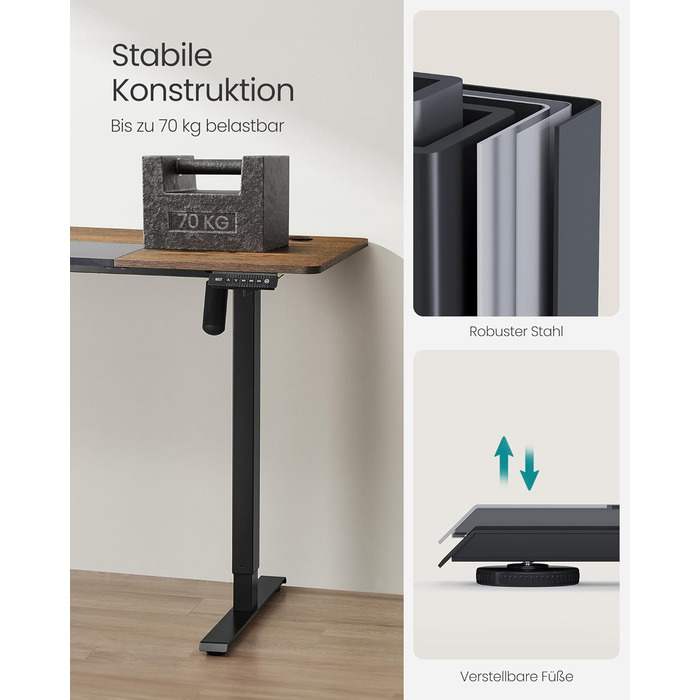 SONGMICS Регульований стіл SONGMICS Höhenverstellbarer Schreibtisch електричний, 160 x 70 см, з пам'яттю, vintagebraun-Mattschwarz, LSD026X01