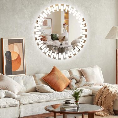 Дзеркало для ванної кімнати YOLEO з підсвічуванням, 70 см, LED, Bluetooth, сенсорне керування, захисне скло, 3 кольори світла