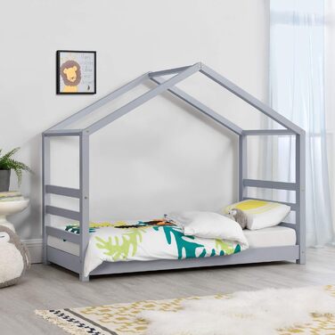 Дитяче ліжко Vardø Ліжко Vardø House в стилі Монтессорі Ліжко-будиночок Ігрове ліжко з рейковим каркасом Молодіжне ліжко з масиву сосни Каркас ліжка 90x200см (Сірий, 80 х 160 см)