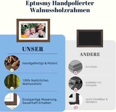 Цифровий фоторамка Frameo 10.1 дюйма з Wi-Fi, горіхове дерево, 32GB, IPS Touchscreen, Wi-Fi, фото/відео через додаток Frameo, подарунок для чоловіків та жінок