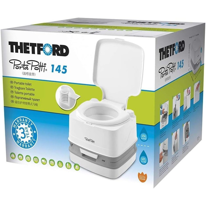 Портативна туалет Thetford Porta Potti 145 Qube, біло-сіра, 330x383x427 мм