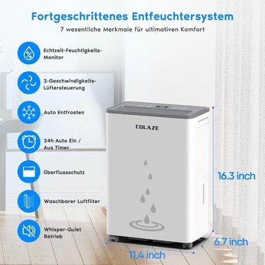 Електричний осушувач повітря COLAZE 20л/24г, для дому, підвалу, квартири, 150 м³ (50 м²), тихий, 20л-NEW
