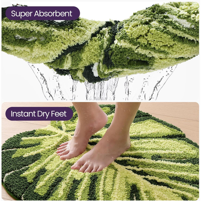 Килимок для ванної кімнати DEXI Ovale - антиковзаючий, з малюнком, 80x120 см, Monstera