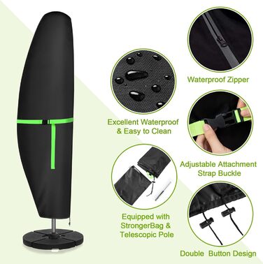 Чохол для парасольки GEMITTO, водонепроникний, для парасольки типу 'ампель', 280x30x81/46 см, захист від сонця та вітру, підходить для парасольок від 2 до 4 м